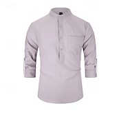 voordelige Heren Elite Overhemden-Voor heren Overhemd Zwart Wit Geel Rood Donker Marine Lange mouw Effen opa kraag School Formeel Kleding minimalistische