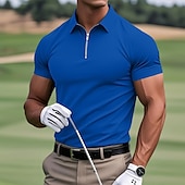 abordables Polo classique pour homme-Homme Polo Polo quart de zip Occasionnel Sports Revers Zip quart Manche Courte Mode Basique Uni Quart de zip Été Printemps Coupe Standard Vert Armée Vin Noir Blanche bleu marine Bleu Roi Polo