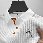 お買い得  メンズ クラシックポロ-男性用 ゴルフシャツ ゴルフポロシャツ ワーク カジュアル ラペル 半袖 ベーシック 近代の 十字架 ボタン ジャカード 夏 春 レギュラー ブラック ホワイト ネイビーブルー ブルー ダックグレー ライトブルー ゴルフシャツ