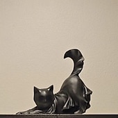 お買い得  ハロウィンの吊るし飾りとテーブルトップ装飾-ハロウィンの黒猫の彫刻、ゴースト黒猫のハロウィン飾り、かわいい樹脂製の不気味な猫、屋内/屋外のハロウィンパーティーの装飾、猫好きの方へのハロウィンギフトに最適