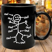 economico Tazze e tazzine-Tazza da caffè divertente, grafico del dolore con figura stilizzata, tazza in ceramica nera da 11 once e 330 ml, regalo sarcastico per amici, colleghi e adulti.