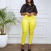 billige kjolebukser for kvinner-Dame Dressbukser Gatemote Fritid Full lengde Naturlig عادي Elastisk midje comfy utendørs Arbeid Svart Hvit Gul Rød Høst Normal
