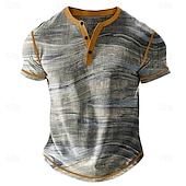 cheap Geometrical-Men&#039;s Graphic Henley Shirt Waffle T Shirt Short Sleeve Daily Retro Vintage Classic Sports Outdoor Casual Holiday Spring &amp; Summer All Seasons Blue Purple Khaki Grey Henley Henley T-Shirt