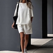 abordables Chándales-Mujer Tracksuit Sudadera tipo jersey Pantalones cortos deportivos Bolsillo Color sólido Trajes de Yoga Verano Blanco Verde Gimnasio Entrenamiento Corriendo Alta cintura Resistente al Viento Ligero