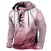 cheap Vintage T shirts-Men&#039;s T Shirt Tee Tee Top Long Sleeve Shirt Long Sleeve Hooded Spring Fall Gradient Fashion Designer Basic Lace up Vacation Street Going out Pink Blue Brown Top Tee for Men
