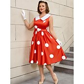 levne Šaty-Retro 50. léta Rockabilly Polední Šaty na šaty Flare šaty Větší velikosti S páskem Puntíky A-Linie Dámské Dovolená Čajový dýchánek Retro tematická párty Dospělé Šaty Pásek Jaro léto
