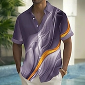 voordelige Geometrisch patroon-Voor heren Verloop Golven Overhemd Zomer overhemd Overhemd met knopen Korte mouw Mode-casual Buiten Vakantie Dagelijks gebruik Zomer Lente Strijkijzer 3D-afdrukken shirts met kraag Voorste zak blauw