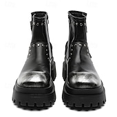 abordables Chaussures pour Hommes-Bottines noires à boucle épaisse pour homme – Bottes de combat à plateforme punk rock pour la mode gothique et le streetwear d&#039;automne