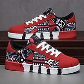 cheap Men&#039;s Sneakers-Men&#039;s Sneakers Walking Casual PU Leather Canvas Comfortable Slip Resistant Breathable Lace-up Black White Red Summer Spring