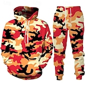voordelige heren trainingspak en hoodie-Voor heren Trainingspak Kledingset Truien instellen Capuchon Buiten Dagelijks Sport Zak Trekkoord camouflage Blozend Roze Rood Marineblauw Grafische afdruk Polyester Sportkleding Modieus Streetwear