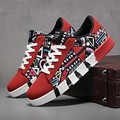 cheap Men&#039;s Sneakers-Men&#039;s Sneakers Walking Casual PU Leather Canvas Comfortable Slip Resistant Breathable Lace-up Black White Red Summer Spring