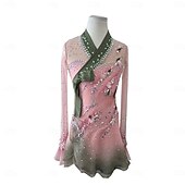 Figure Skating Dress Women's Girls' Ice Skating Dress Pink Thumbhole Halo Dyeing High Elasticity Professional Competition Skating Wear Thermal Warm Crystal / Rhinestone Long Sleeve Ice Skating Figure4