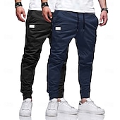baratos Calças Cargo-Homens Calças Cargo Calça cargo Corredores Calças Calça Chino Bolsos Com Cordão Punho com Elástico Tecido Comprimento total Esportes Corrida Férias Roupa de rua Cinza claro + azul Preto + Azul Marinho