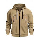 abordables sweats à capuche basiques pour hommes-Homme Sweat à capuche zippé intégral Sweat à capuche zippé Sweat à capuche tactique Noir Vert Véronèse bleu marine Kaki Gris Claire À capuche Uni Multi-poches Poches zippées Sport &amp; Loisir Quotidien