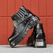 economico Stivali da motociclista-Per uomo Stivali Stivali da biker Camminata Vintage Casual Britannico Microfibra Confortevole Antiscivolo Caldo Stivaletti Mocassino Fascia Elastica Nero Argento Autunno Inverno