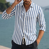 voordelige Vakantie-Voor heren Overhemd Linnen overhemd Zomer overhemd Strand Kleding Overhemd met knopen Verticale stroken Vakantie Curise Zwart Blozend Roze Rood blauw Lange mouw Strijkijzer Zomer Lente Kleding