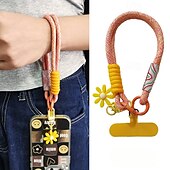 abordables Cordons et dragonnes pour téléphone-Corde courte imprimée pour téléphone portable, pendentif fleur, corde tissée courte à double usage, corde de suspension robuste pour voyage en plein air pour hommes et femmes