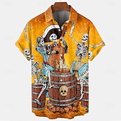 abordables T-shirts d&#039;Halloween-Chemise boutonnée à manches courtes pour homme avec têtes de mort « Lever un verre » par David Lozeau, édition limitée