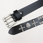 abordables Ceintures pour homme-Homme Ceinture Ceinture Taille Noir Derme Alliage Durable Ajustable Uni Croix Crânes Extérieur Quotidien