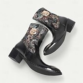 abordables Bottes en cuir haut de gamme-Bottes de motard western noires en cuir de vachette pour hommes avec broderie florale et bout en métal, style cowboy rétro pour la conduite à moto, les événements country et la mode festival