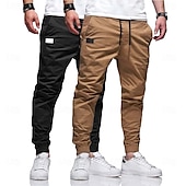 baratos Calças Cargo-Homens Calças Cargo Calça cargo Corredores Calças Calça Chino Bolsos Com Cordão Punho com Elástico Tecido Comprimento total Esportes Corrida Férias Roupa de rua Cinza claro + azul Preto + Azul Marinho