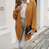 abordables Cardigans et vêtements d&#039;extérieur-Femmes Cardigan Occasionnel Couleur Unie Épais Col en V Tricoté manche longue Hauts Réguliers Tricoter Quotidien Fête Sortir Jaune Vert Véronèse Automne Hiver