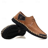 billige Sneakers til herrer-Herre Fritidssko for menn Håndlagde sko Gange Fritid Mikrofiber Bekvem Sklisikker Pustende Snøring Vin Svart Brun Sommer Vår
