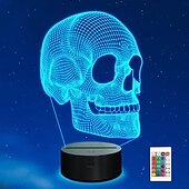 economico Illuminazione di Props di Halloween-Luce notturna a forma di teschio per bambini, lampada da tavolo a LED con illusione 3D, 16 colori cangianti, telecomando e timer, il miglior regalo di Natale, Halloween e compleanno per bambini.