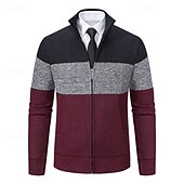 preiswerte Herren Strickjacke-Herren Strickjacke Kurzer Pullover Reißverschluss-Pullover Strickpullover Gerippt Stricken Normale Oberteile Patchwork Fleece Farbblock Stehkragen Mode Klassisch Urlaub Alltagskleidung Bekleidung
