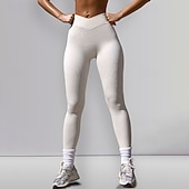 cheap Yoga Leggings &amp; Tights-Women's Capri Leggings Yoga Leggings with Pockets Tummy Control High Waist Gym Workout Athletic Bottoms Solid Color Black White Dark Green Fall Sports Activewear Tight Fit