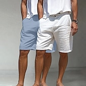 economico Classico-Per uomo Shorts Shorts di Lino Shorts eleganti Pantaloncini Estivi Shorts da Spiaggia Tasca Bottoni Gamba Dritta Semplice Comodità Traspirante Lunghezza al ginocchio Casuale Quotidiano Ferie Vacanza