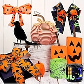 economico Halloween-Nastro con bordo rinforzato per Halloween, 4 rotoli, nastro stampato a forma di pipistrello, ragno, zucca, gambe di strega, cappello, pois, nastri in grosgrain per Halloween, ghirlanda per la casa,