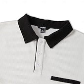 preiswerte Klassisches Poloshirt für Herren-Herren Waffel-Poloshirts Poloshirts Formell Geschäft Gerippter Polokragen Langarm Mode Einfarbig Tasche Knöpfe Frühling &amp; Herbst Weiß Blau Grau Waffel-Poloshirts