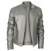 abordables Veste en simili-cuir-Homme Veste en Similicuir Veste moto Blouson de Moto Vacances Quotidien Coupe-vent Chaud Fermeture éclair Automne Hiver Uni Mode Classique Col montant Régulier Noir Rouge Bleu Roi Bleu Vert foncé