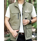 economico Gilet-Per uomo Gilet All&#039;aperto Quotidiano Moda Casual Primavera Autunno Tasca Poliestere Confortevole Semplice Cerniera Collo alla coreana Vestibilità regolare Nero Rosso Blu Cachi Gilet