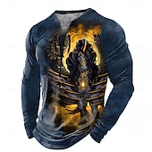 preiswerte T-Shirts mit Tiermuster-Sarah Richter Halloween Herren Drachen 3D Henley Shirt T-Shirt T-Shirt Langarm T-Shirt 3D-Druck Henley Shirt mit Schnürung am Hals Mode lässig Vintage Retro T-Shirt