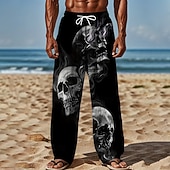 preiswerte Bedruckte Freizeithosen für Herren-Herren Rauch Kostüme Schädel Hosen Baggy Pants Lässige Hosen mittlere Taille Dunkel Gothik Stil Urlaub Streetwear elastischer Kordelzug Bund leinenartige Hosen mit Taschen Sommer Frühling 3D Druck