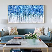 preiswerte Blumen-/Botanische Gemälde-großes handgemachtes 3D Wald Ölgemälde handgemachtes abstraktes Blumen Ölgemälde auf Leinwand große Wandkunst minimalistisches blaues Blumenkunstgemälde individuelles Gemälde Boho Wanddekor für