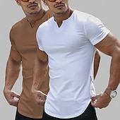 cheap Basic T shirts-2 Pieces Men&#039;s T Shirt Casual Style Short Sleeve V Neck Summer All Seasons Plain Fashion Classic Casual 2 Pack Plain Street Casual Sports White Top Tee for Men