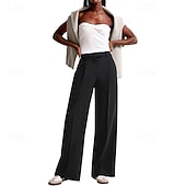 cheap Wide Leg &amp; High Waisted-Women's Wide Leg Slacks Streetwear Casual Full Length Natural Plain Elastic Waist Comfy Street Holiday Daily Wear Ash Dark-Gray Dark red Apricot Fall Regular Fit