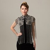 preiswerte Schals &amp; Umhänge-Retro Vintage Goldene Zwanziger 1920er Umhang Schals Der große Gatsby Flapper-Mädchen Pailletten Fransen Damen Weihnachten Halloween Karneval Hochzeit Abendgesellschaft Maskerade Erwachsene