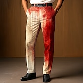 preiswerte Halloween-Hosen-Herren Anzughose Hose Blutflecken Volle Länge Outdoor Ferien Dunkler Gothic-Stil Hellkaki Rote Mikroelastisch