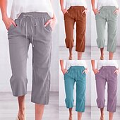 abordables Pantalons-Femmes Chinos Vacances ancien Style Ethnique Longueur mollet Taille haute Uni Ceinture Élastique Confortable Doux Non Elastique Formel Vacances Rue Bleu Violet Orange Vert Été Printemps Automne Coupe