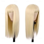 abordables Perruques de fête-Perruques synthétiques lisses de 24 pouces/60 cm de long, résistantes à la chaleur, pour Halloween, cosplay, fête