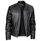 abordables Veste en simili-cuir-Homme Veste en Similicuir Veste moto Blouson de Moto Vacances Quotidien Coupe-vent Chaud Fermeture éclair Automne Hiver Uni Mode Classique Col montant Régulier Noir Rouge Bleu Roi Bleu Vert foncé