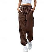 economico pantaloni cargo da donna-Per donna Pantaloni Cargo Pantaloni Eleganti Streetwear Casual Lunghezza intera Naturale Semplice Tasca Design con Coulisse Elastica Comodo All&#039;aperto Streetwear Ferie Grigio scuro Aalbicocca Marrone