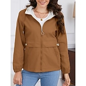 billiga Trenchcoats-Dam Trenchcoat Hoodiejacka Bekväm Andningsfunktion Dragkedja Ficka Ledigt Slät Semester Gata Dagliga kläder Utekväll Dragkedja Normal Luvtröja Normal Långärmad Ytterkläder Svart Gul Vin Vår Höst
