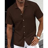 economico camicia da uomo con bottoni-Per uomo Camicia Camicia Estiva Camicia casual Camicia da Spiaggia Camicia con Bottoni Marrone Scuro Nero Bianco Verde chiaro Blu Manica Corta Semplice Bavero Vacanza Camicia hawaiana Abbigliamento