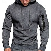 levne pánské základní mikiny s kapucí-Pánské Kapuce Černá Šedá Kapuce Bez vzoru Šňůrky Sporty a outdoor Denní Dovolená Polyester Šik ven Základní Na běžné nošení Jaro Podzim Oblečení Mikiny s kapucí Mikiny