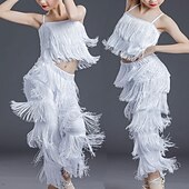 voordelige Latin danskleding-Meisjes Latijns-Amerikaanse dansbroek met kwastjes, danszaaldans, professionele kinderrumba tango salsa oefenbroek met kwastjes.